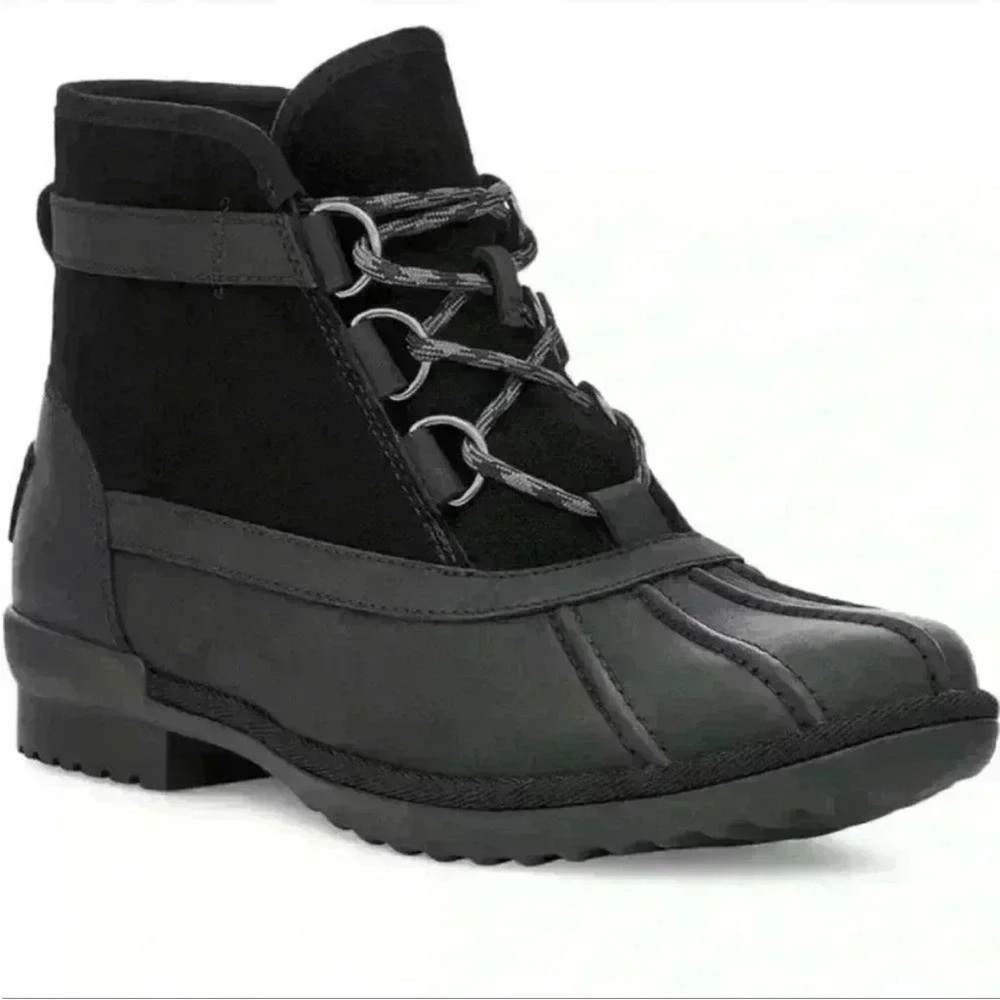 UGG Greda Waterproof Duck Boot in Black Leather/Suede Size 5 NIB